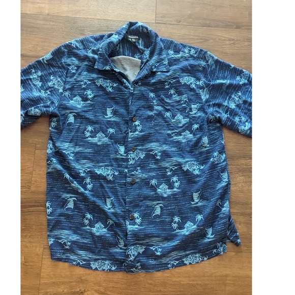 George Other - George‎ Mens XL 42-44 Blue Island Print Short Sleeve Button Up Casual Shirt